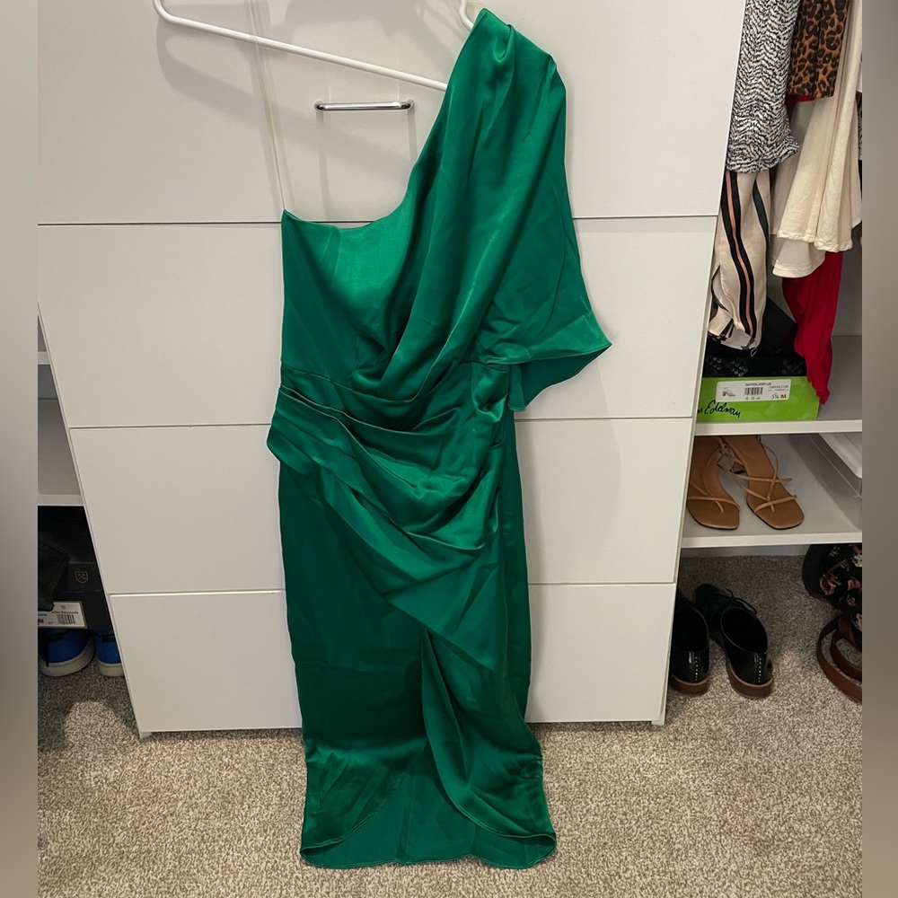 Kelly green, silky dress